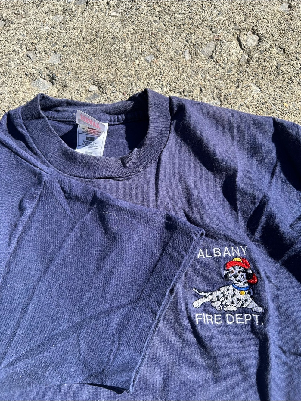Vintage Albany Fire Dept Navy Embroidered Tee